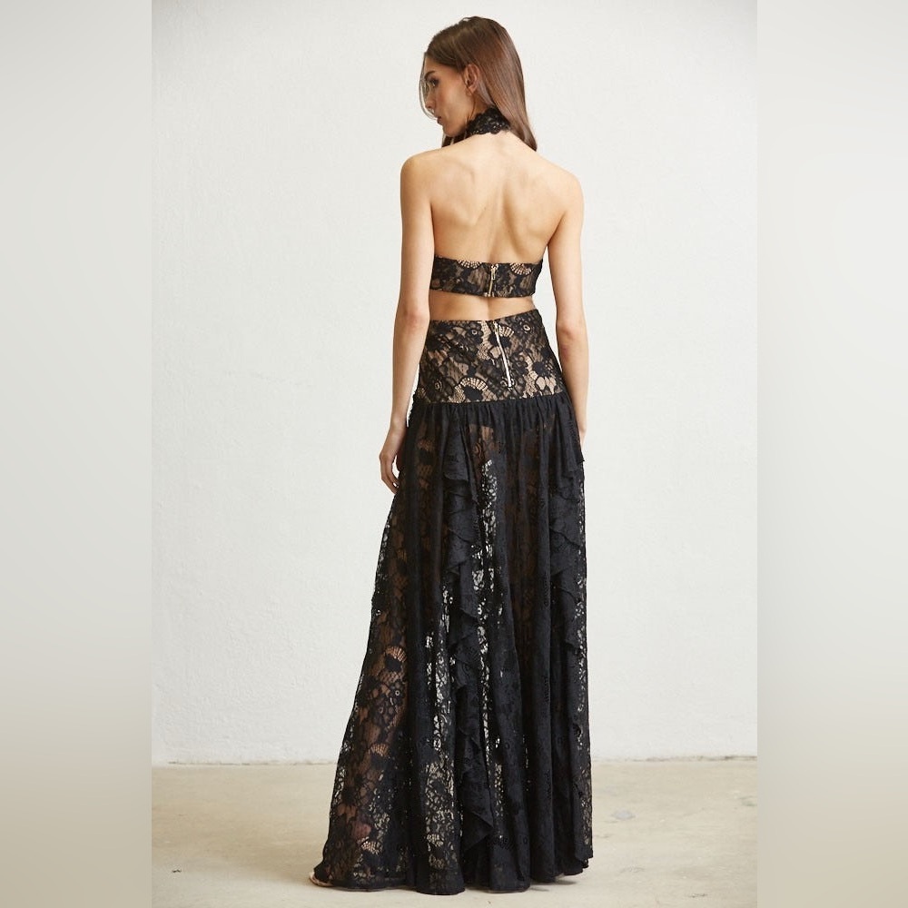 Lace Ruffle Drop Waist Maxi Dress with Cutouts - BLITHE - Picture 3 of 3